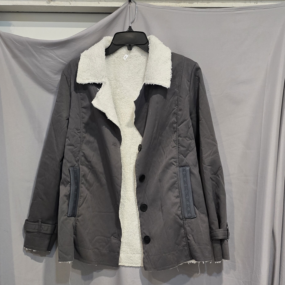 Amazon Women's Gray Utility Jacket with White Sherpa Lining